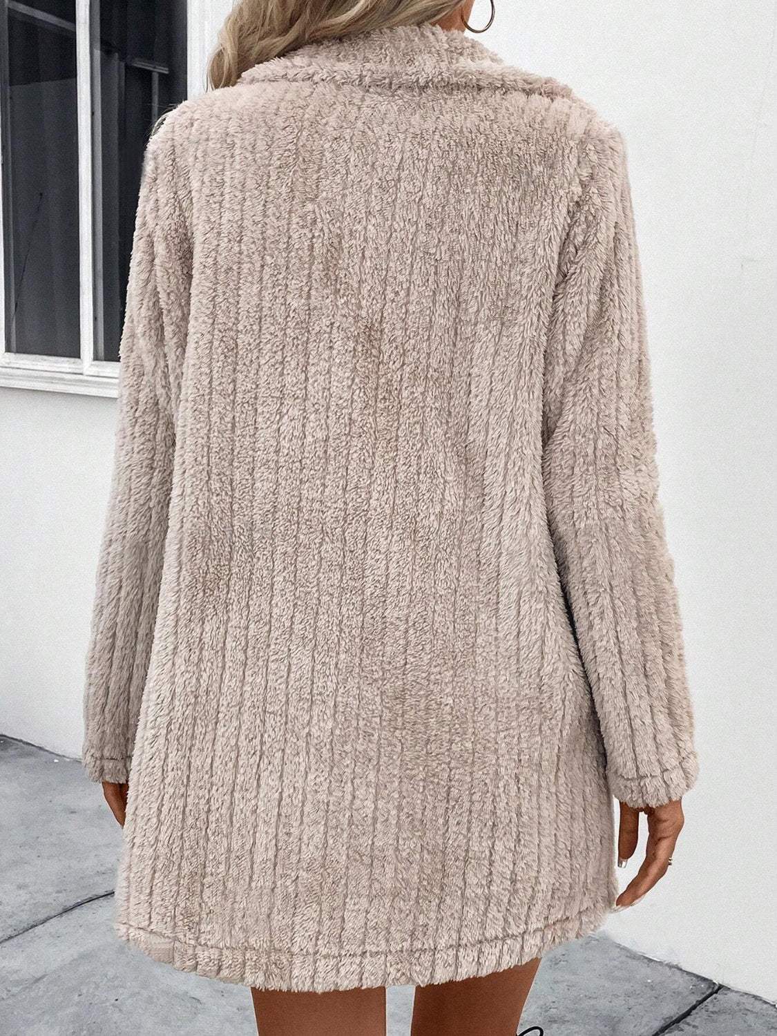 Fuzzy Button Up Long Sleeve Coat with Pockets - Trendsi - Flyclothing LLC