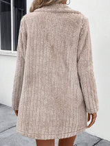 Fuzzy Button Up Long Sleeve Coat with Pockets - Trendsi - Flyclothing LLC