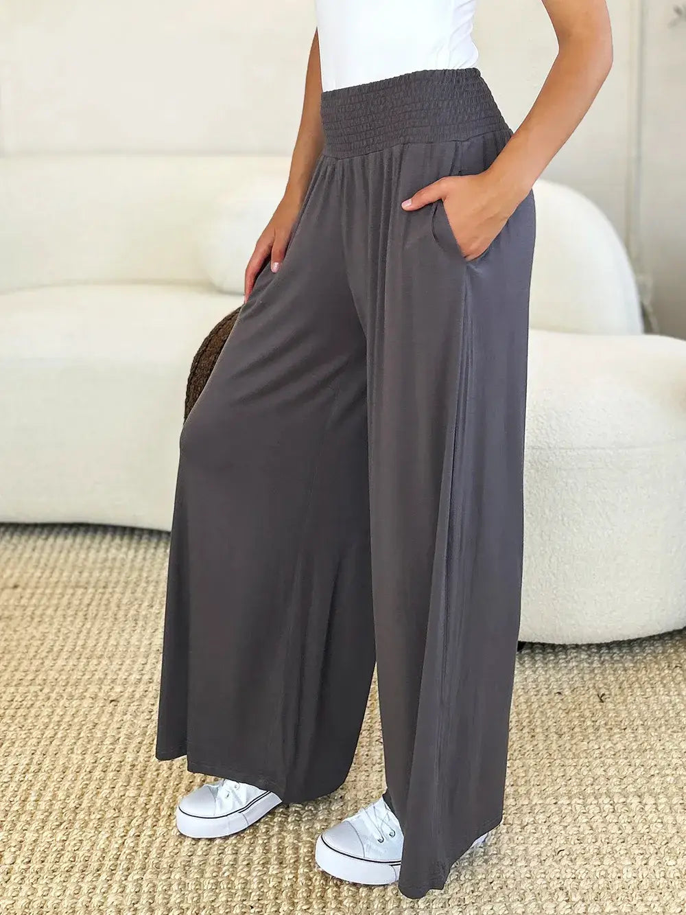 Basic Bae Full Size Smocked Wide Waistband Wide Leg Pants - ShopBasicbae - Flyclothing LLC
