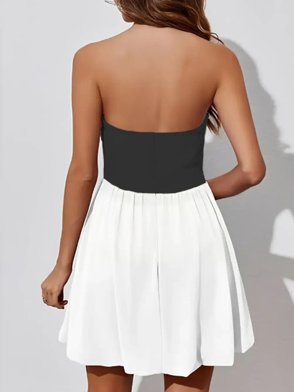 Ruched Two-Tone Tube Mini Dress - Trendsi - Flyclothing LLC
