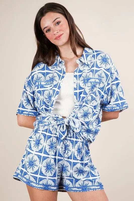VERY J Full Size Tropical Printed Shirt Top and Shorts Set Plus Size - Trendsi - Flyclothing LLC