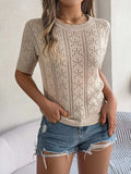 Openwork Round Neck Short Sleeve Knit Top - Trendsi - Flyclothing LLC