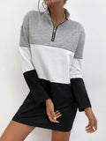 Color Block Zip Front Casual Dress - Trendsi - Flyclothing LLC