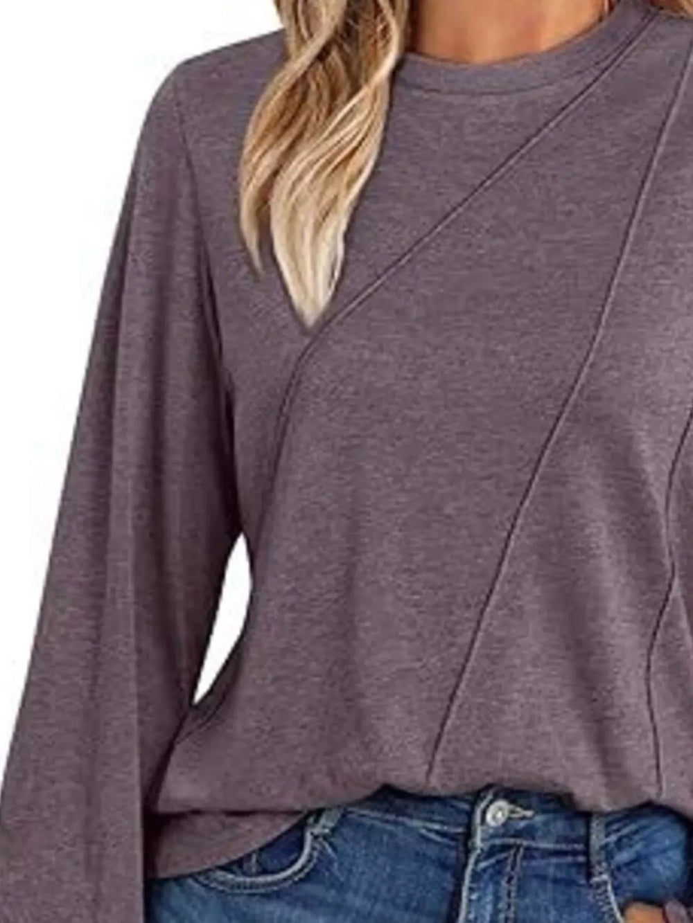 Round Neck Long Sleeve Top - Trendsi - Flyclothing LLC