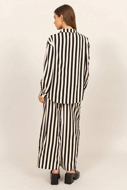 HYFVE Striped Button Up Shirt and Pants Set - Trendsi - Flyclothing LLC
