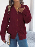 Cable-Knit Long Sleeve Cardigan - Trendsi - Flyclothing LLC