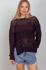 VERY J Openwork Slit Knit Cover Up - Trendsi - Flyclothing LLC