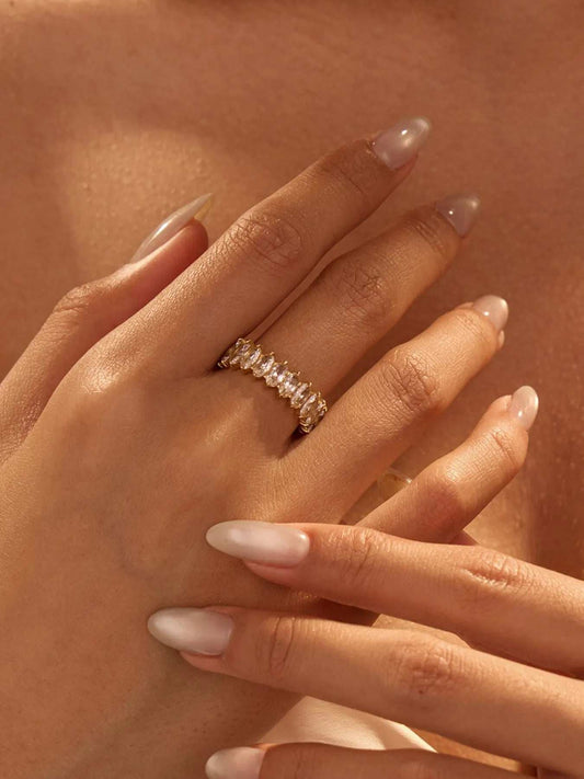 18K Gold-Plated Stainless Steel Zircon Ring - Trendsi - Flyclothing LLC