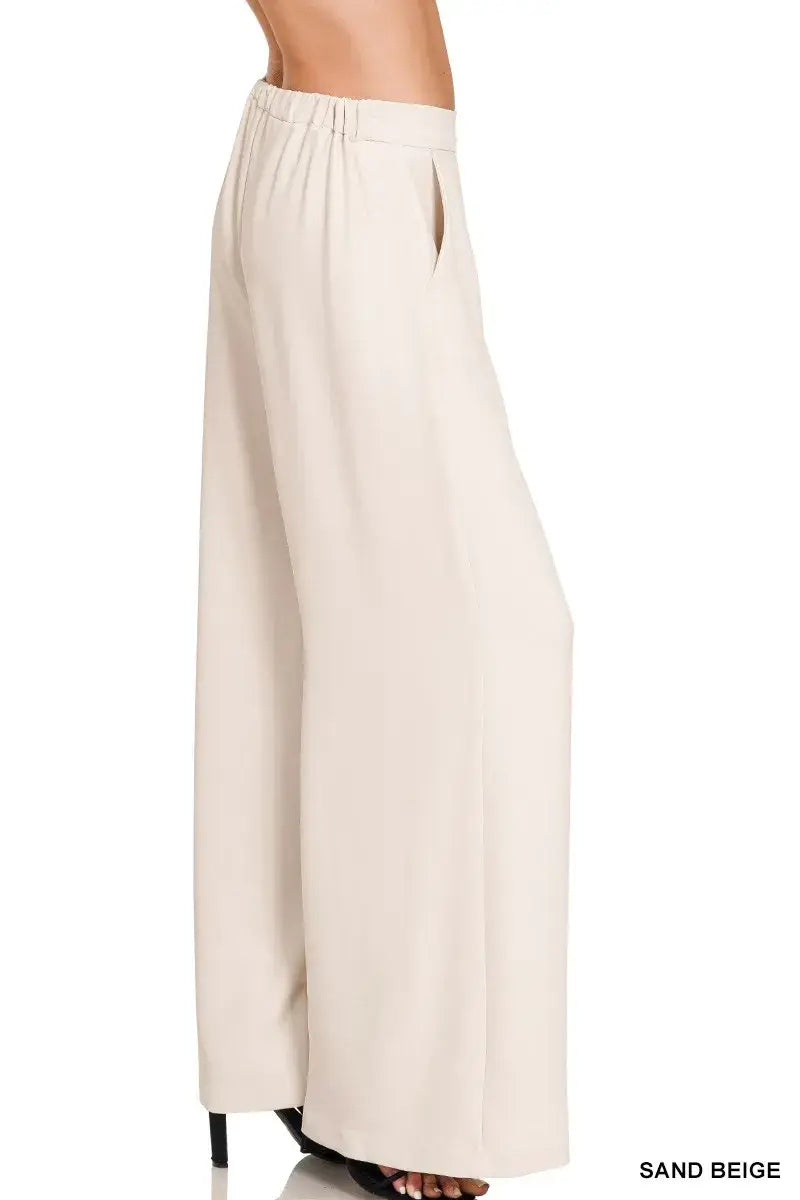 Zenana Relaxed Fit Elastic Waisted Wide Leg Pants - Trendsi - Flyclothing LLC