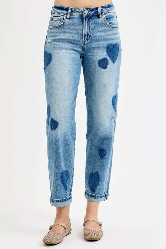 RISEN Full Size Mid Rise Fit-boyfriend Heart Shade Jeans Plus Size - Trendsi - Flyclothing LLC