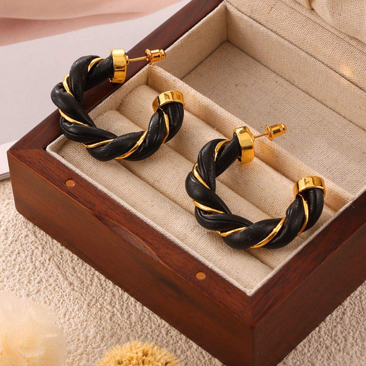 Twisted Leather Rope C-Hoop Earrings - Trendsi - Flyclothing LLC