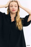 Umgee Linen Scallop Trim V-Neck Blouse - Trendsi - Flyclothing LLC