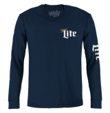 Miller Lite Front/Back/Sleeve Print Long Sleeve T-Shirt - Navy Blue