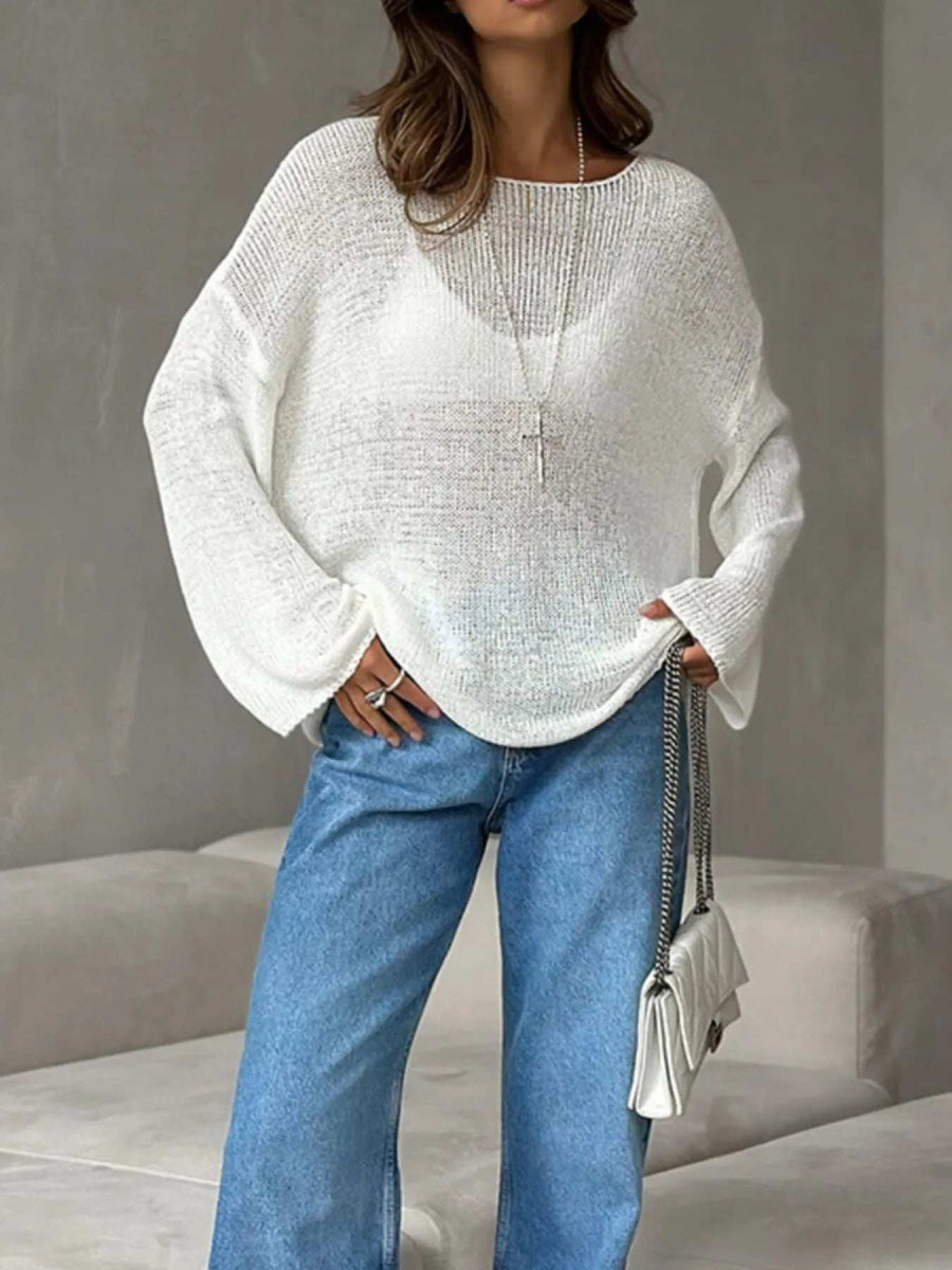 Boat Neck Knit Cover Up with Relaxed Fit - Trendsi - Flyclothing LLC