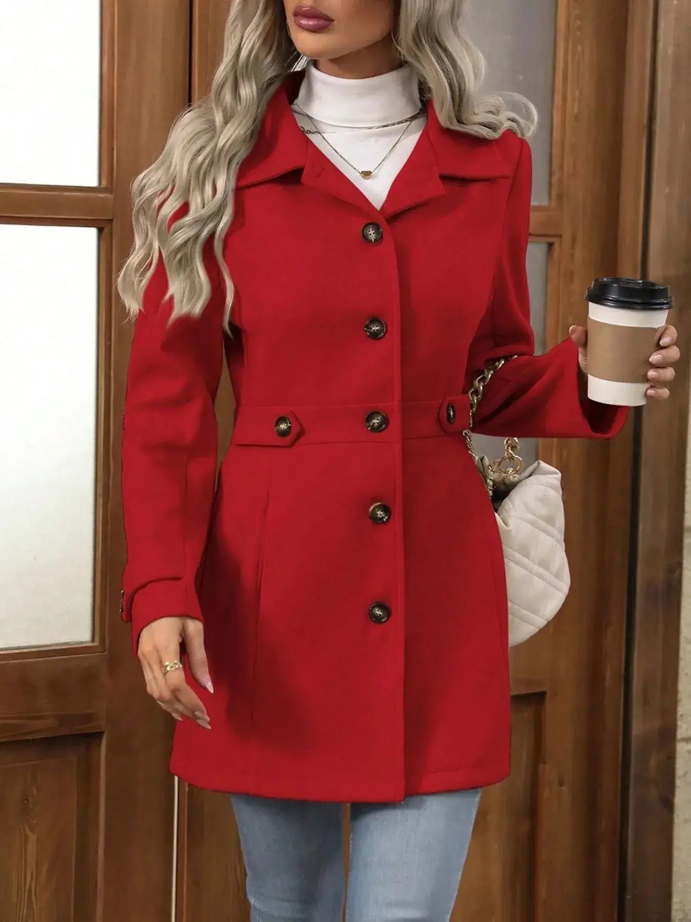 Button Up Long Sleeve Coat - Trendsi - Flyclothing LLC