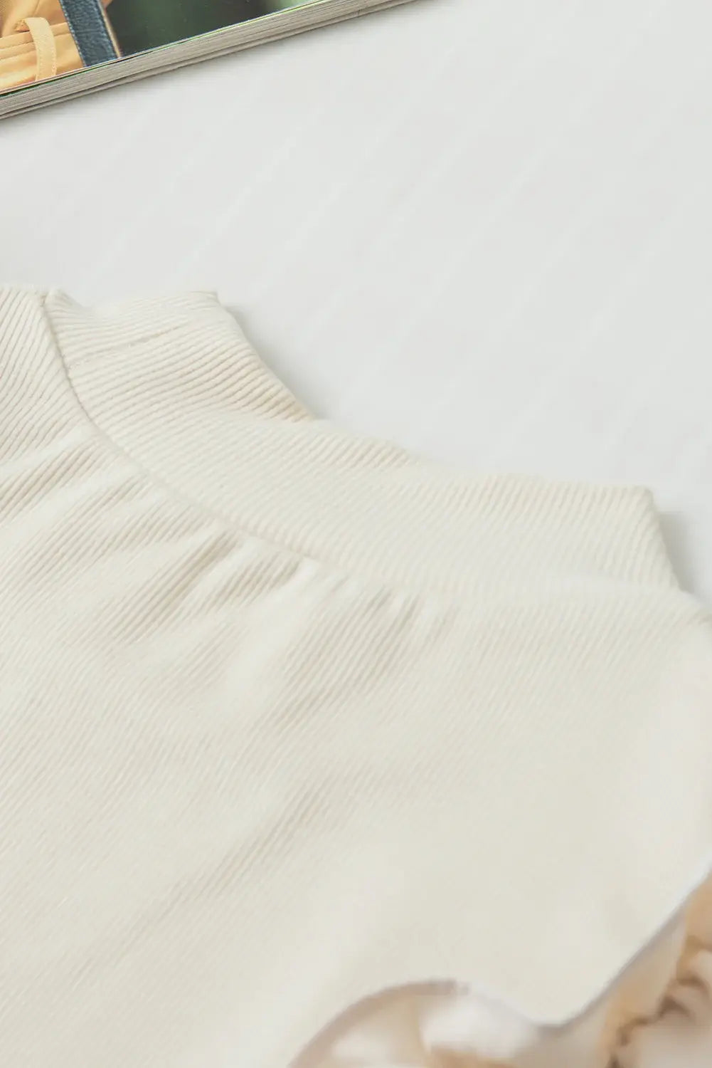 Ruffle Flutter Sleeve Mock Neck Ribbed Top - Trendsi - Flyclothing LLC