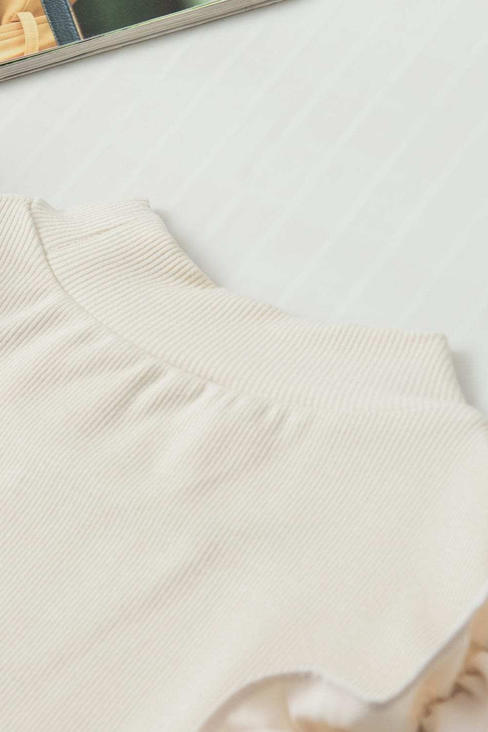 Ruffle Flutter Sleeve Mock Neck Ribbed Top - Trendsi - Flyclothing LLC