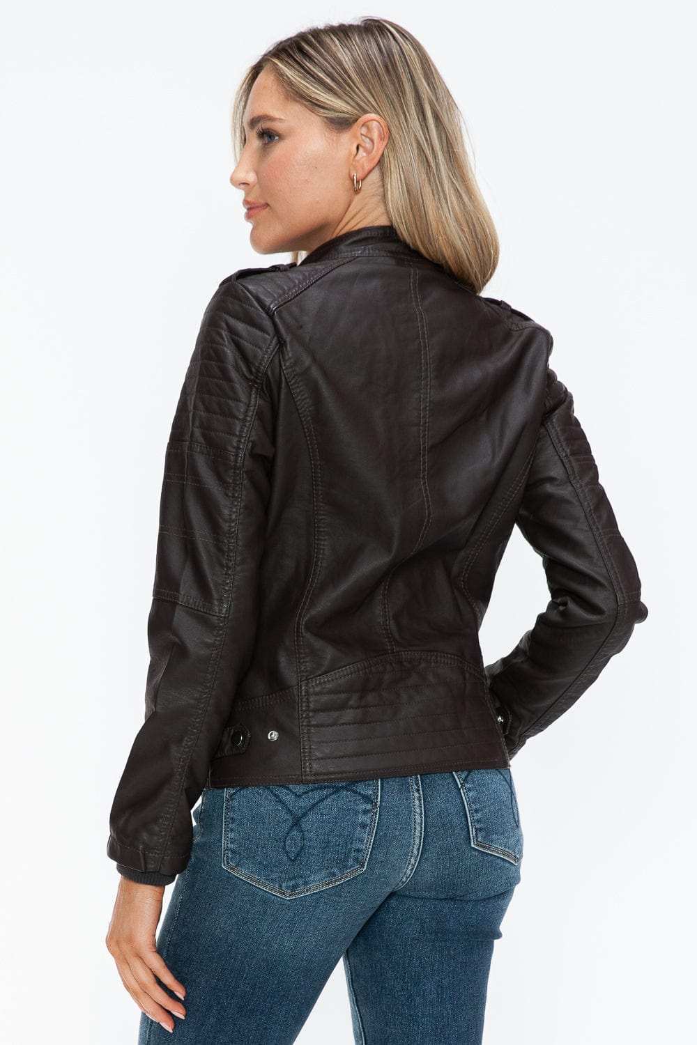 Snobbish PU Leather Biker Jacket with Side Zip Pockets - Trendsi - Flyclothing LLC