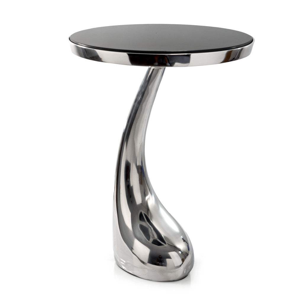 21" Silver And Black Aluminum And Granite Round Abstract End Table - HomeRoots - Flyclothing LLC