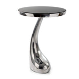 21" Silver And Black Aluminum And Granite Round Abstract End Table - HomeRoots - Flyclothing LLC