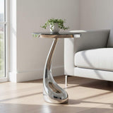 21" Silver And Black Aluminum And Granite Round Abstract End Table - HomeRoots - Flyclothing LLC