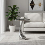 21" Silver And Black Aluminum And Granite Round Abstract End Table - HomeRoots - Flyclothing LLC