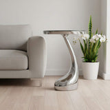 21" Silver And Black Aluminum And Granite Round Abstract End Table - HomeRoots - Flyclothing LLC