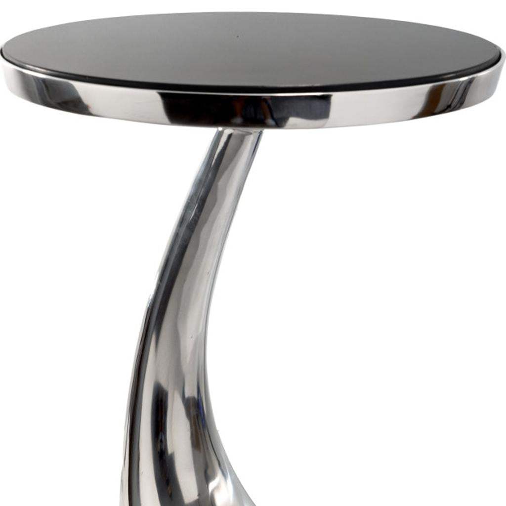 21" Silver And Black Aluminum And Granite Round Abstract End Table - HomeRoots - Flyclothing LLC