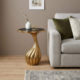 25" Gold And Black Aluminum And Granite Round Abstract End Table - HomeRoots - Flyclothing LLC