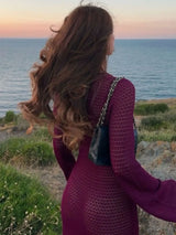 Slit Plunge Flare Sleeve Cover-Up Dress - Trendsi - Flyclothing LLC