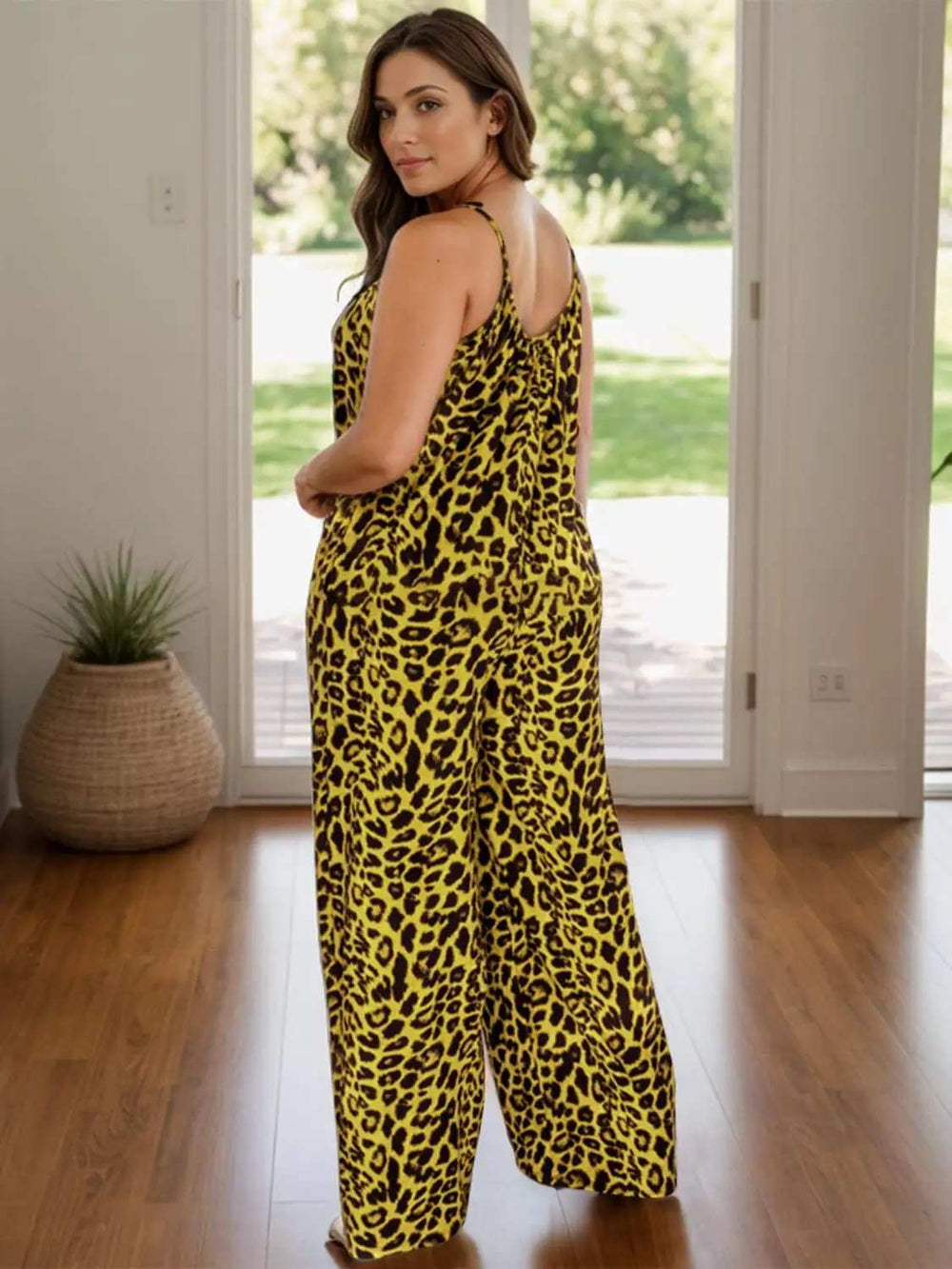 Full Size Leopard Scoop Neck Wide Leg Jumpsuit - Trendsi - Flyclothing LLC