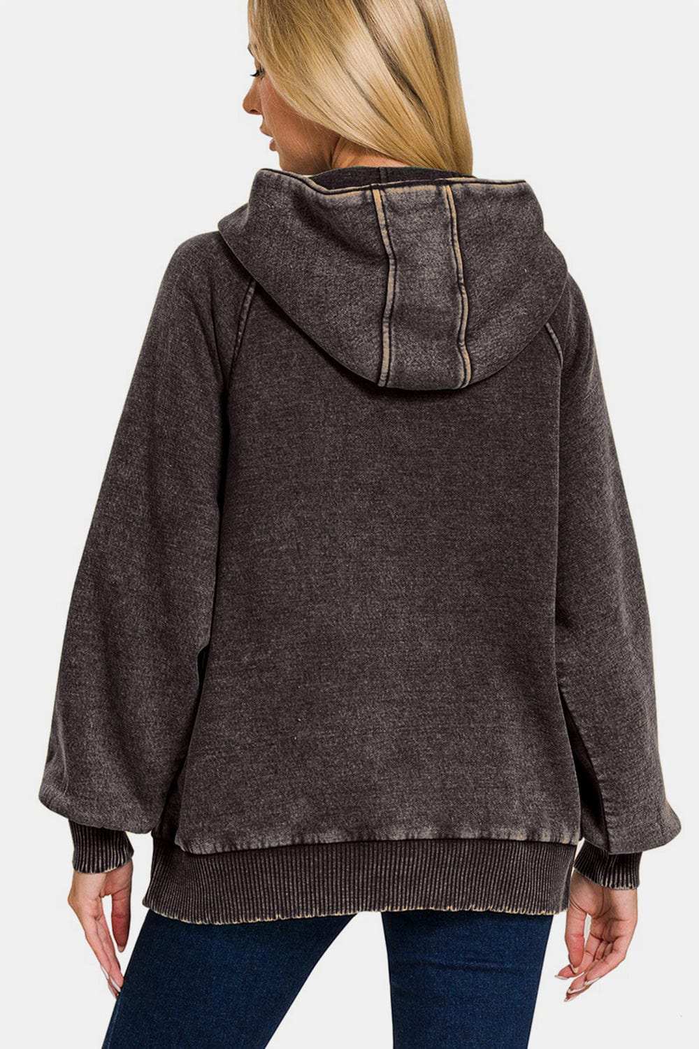 Zenana Acid Wash Fleece Kangaroo Hoodie - Trendsi - Flyclothing LLC
