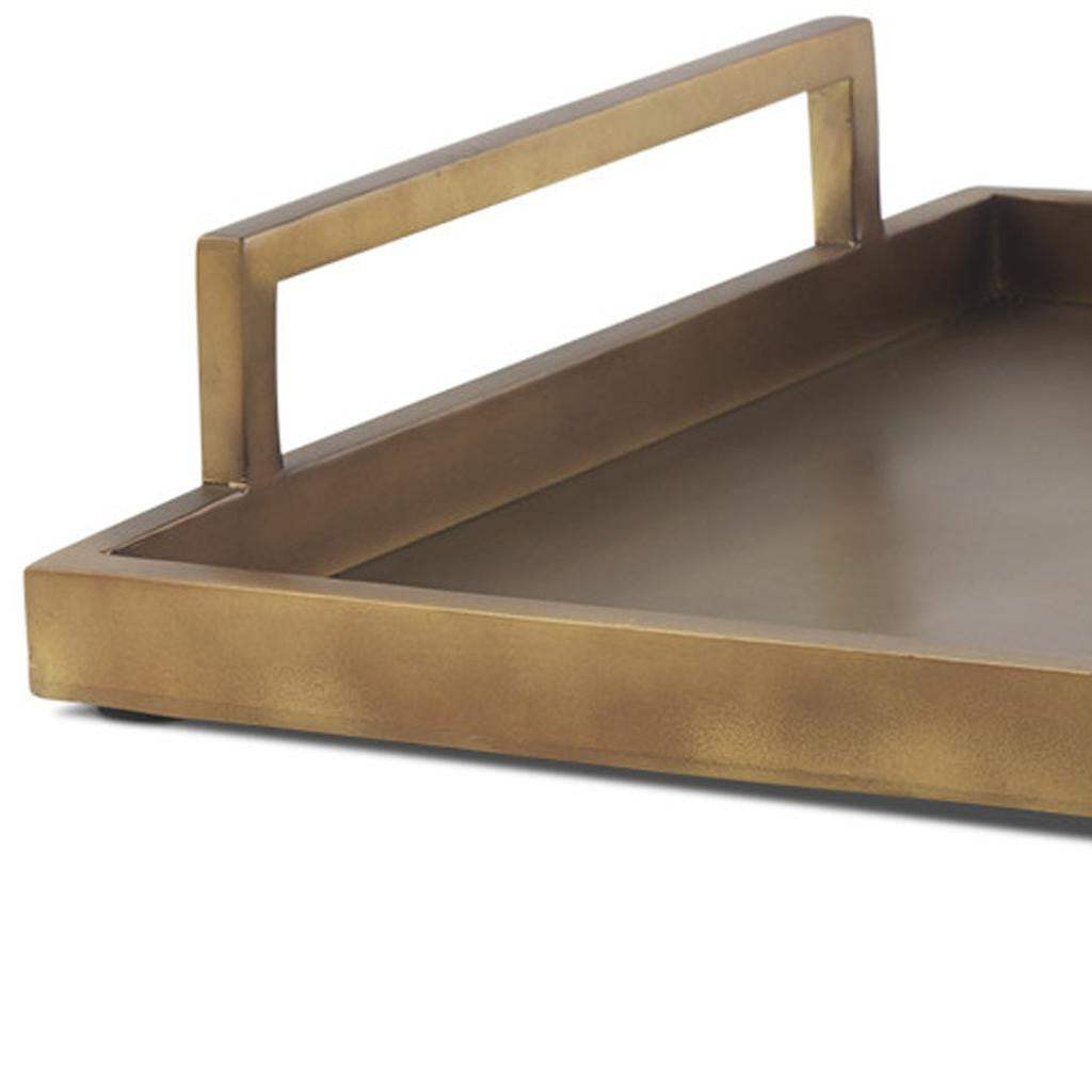 15" Gold Aluminum Hand Finished Vanity Tray With Handles - HomeRoots - Flyclothing LLC