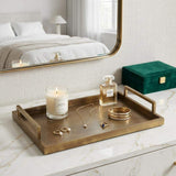 15" Gold Aluminum Hand Finished Vanity Tray With Handles - HomeRoots - Flyclothing LLC