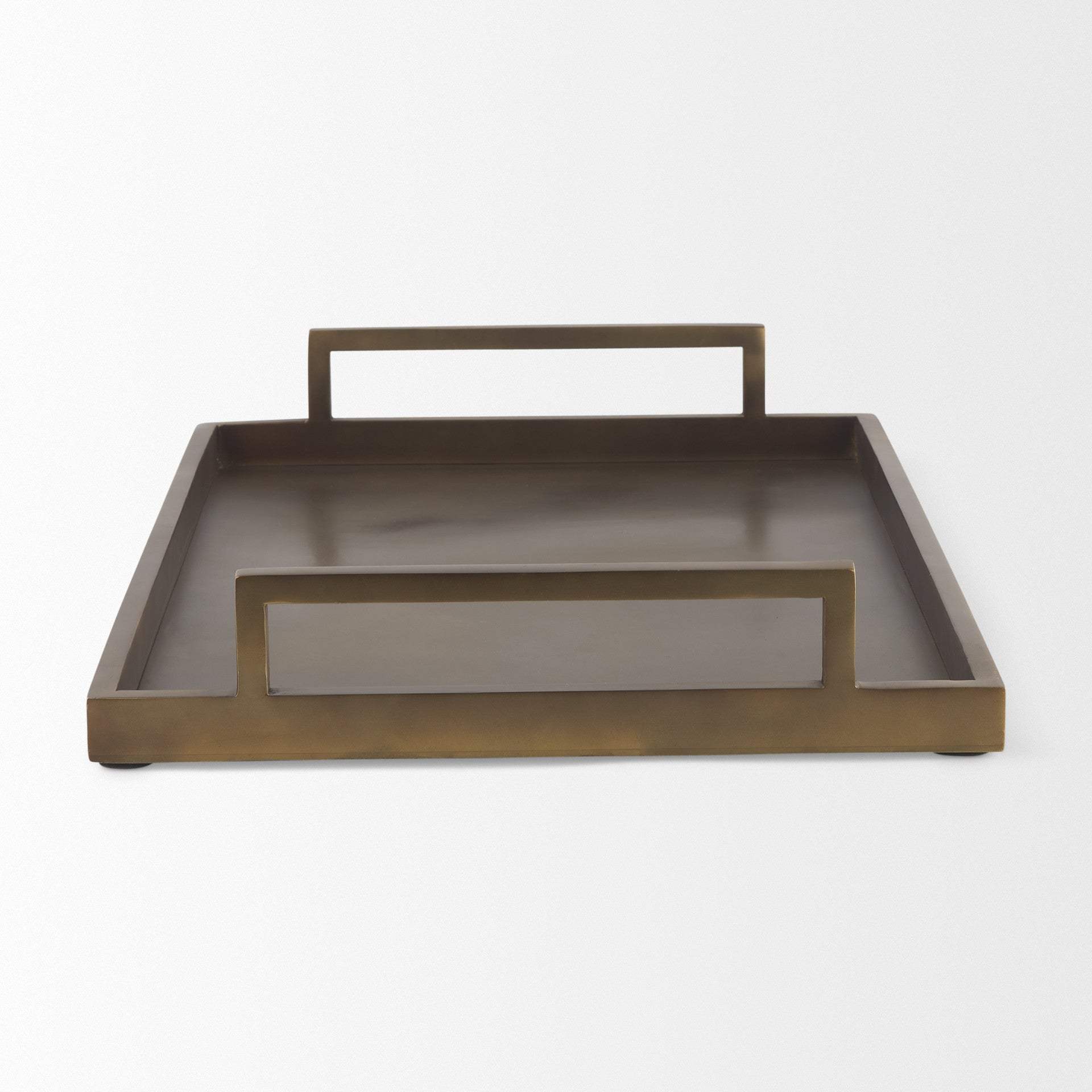15" Gold Aluminum Hand Finished Vanity Tray With Handles - HomeRoots - Flyclothing LLC