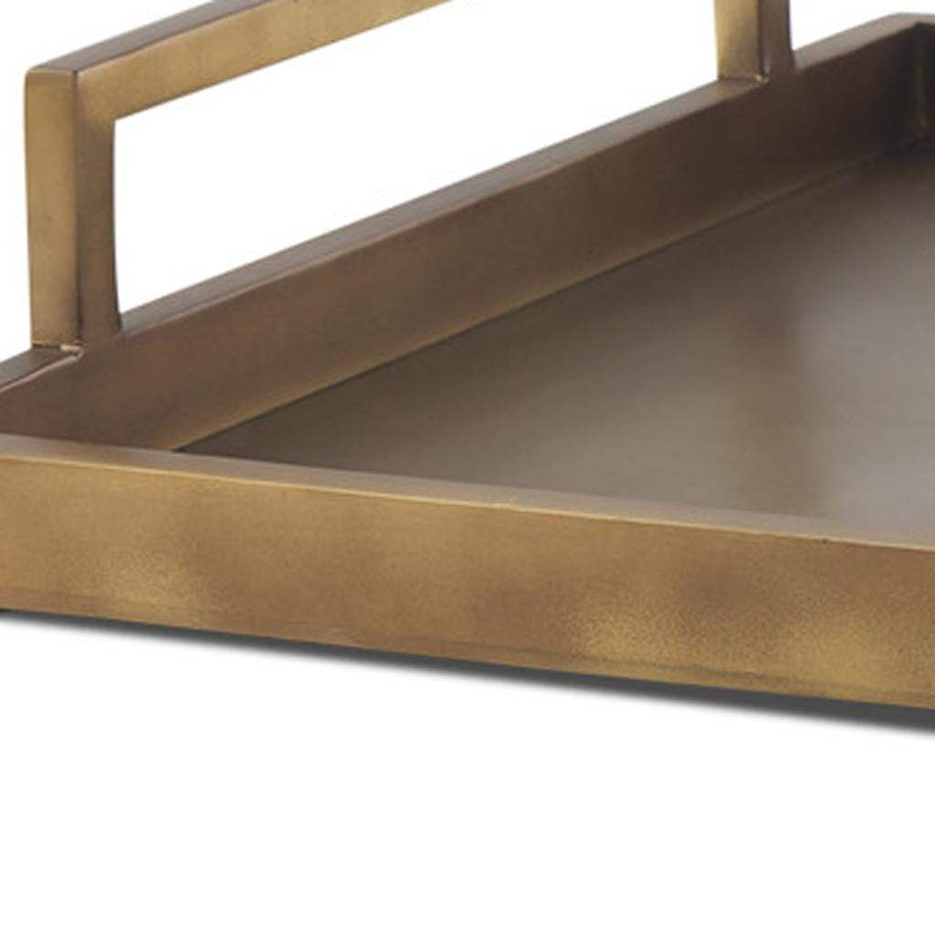 15" Gold Aluminum Hand Finished Vanity Tray With Handles - HomeRoots - Flyclothing LLC