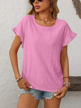 Mandy Eyelet Round Neck Short Sleeve Top - Trendsi - Flyclothing LLC