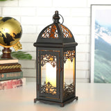 15" Black And Clear Metal And Glass Filigree Tabletop Lantern Candle Holder - HomeRoots - Flyclothing LLC