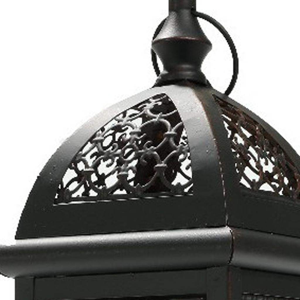 15" Black And Clear Metal And Glass Filigree Tabletop Lantern Candle Holder - HomeRoots - Flyclothing LLC