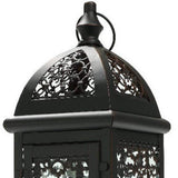 15" Black And Clear Metal And Glass Filigree Tabletop Lantern Candle Holder - HomeRoots - Flyclothing LLC