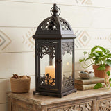 15" Black And Clear Metal And Glass Filigree Tabletop Lantern Candle Holder - HomeRoots - Flyclothing LLC