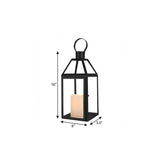 16" Black And Clear Glass And Metal Tabletop Lantern Candle Holder - HomeRoots - Flyclothing LLC