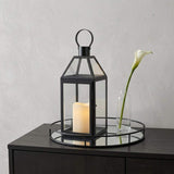 16" Black And Clear Glass And Metal Tabletop Lantern Candle Holder - HomeRoots - Flyclothing LLC