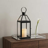 16" Black And Clear Glass And Metal Tabletop Lantern Candle Holder - HomeRoots - Flyclothing LLC