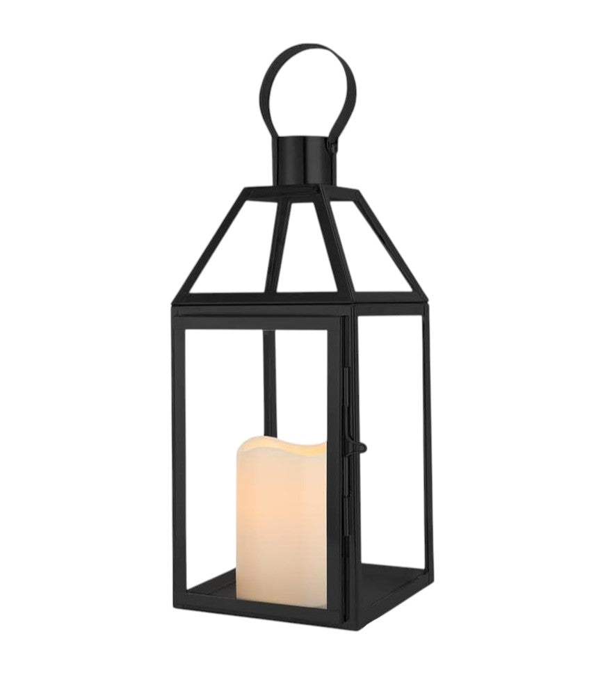 16" Black And Clear Glass And Metal Tabletop Lantern Candle Holder - HomeRoots - Flyclothing LLC