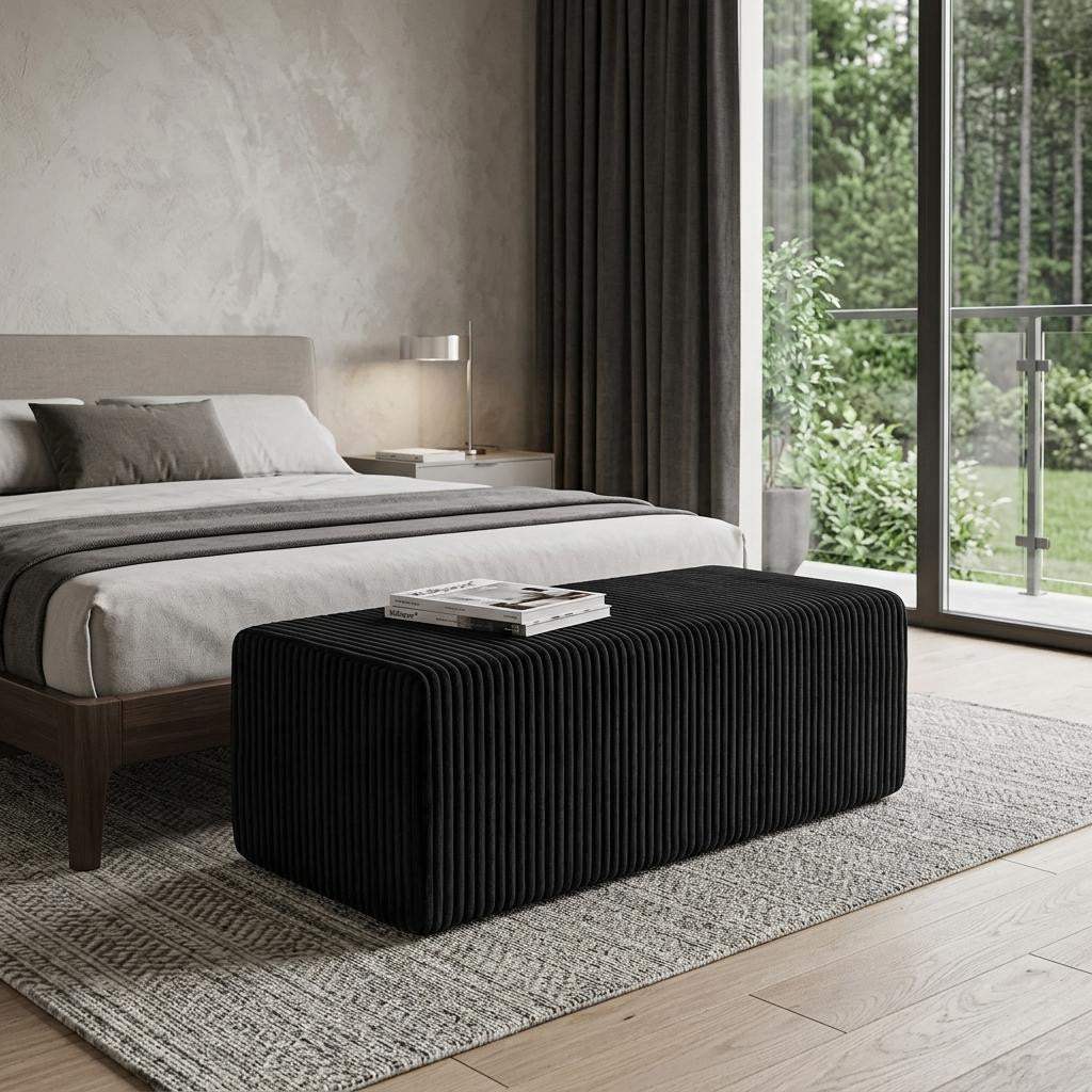51" Black Corduroy Ottoman - HomeRoots - Flyclothing LLC