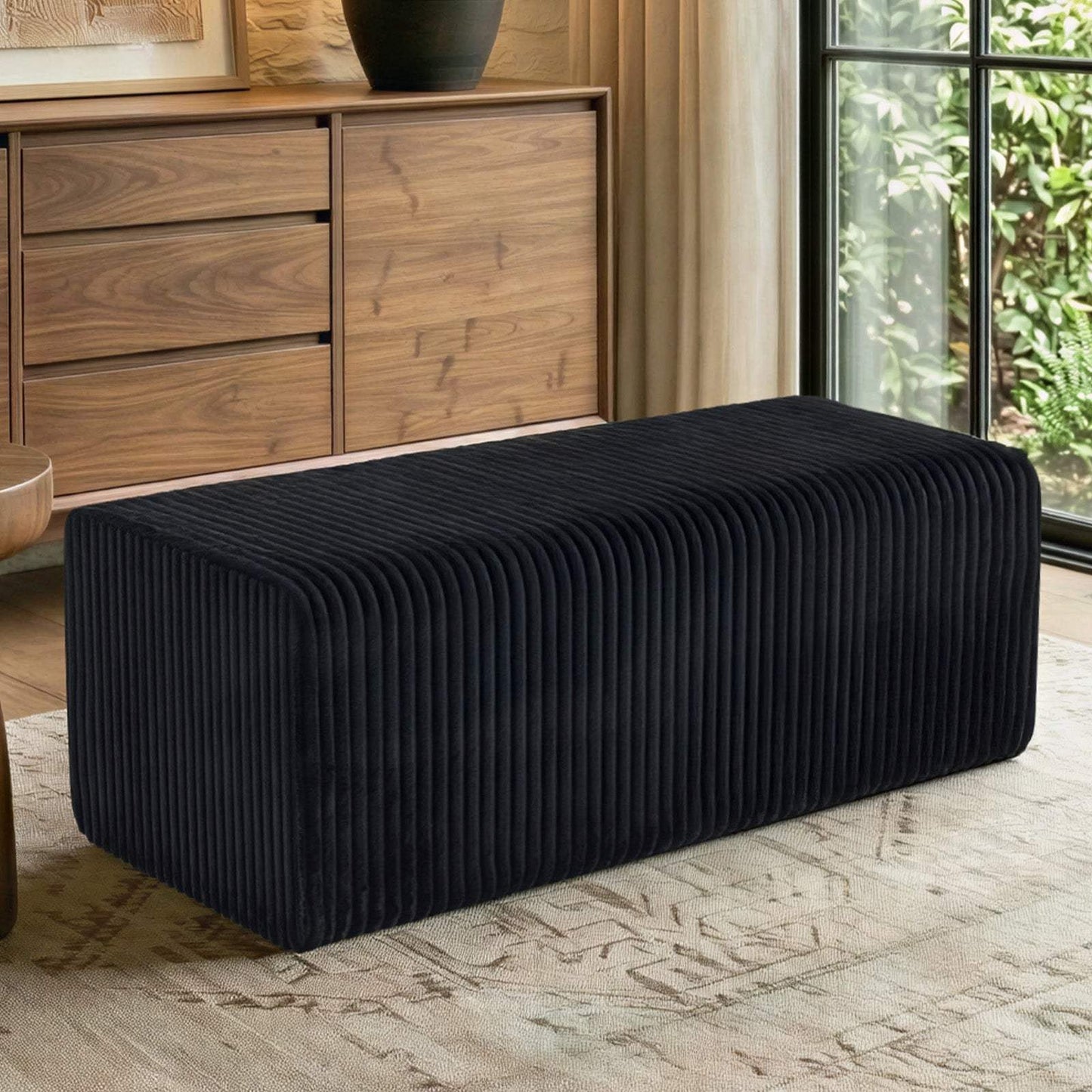 51" Black Corduroy Ottoman - HomeRoots - Flyclothing LLC