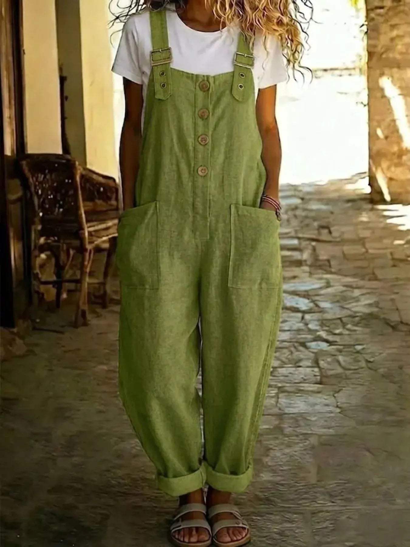 Casual Button Front Wide Leg Overalls - Trendsi - Flyclothing LLC