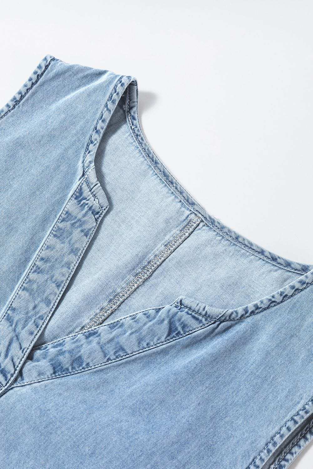 Wash Notched Sleeveless Mini Denim Dress - Trendsi - Flyclothing LLC