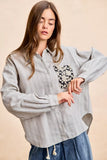 BiBi Flower Jacquard Knit Patch Pocket Stripe Shirt - Trendsi - Flyclothing LLC